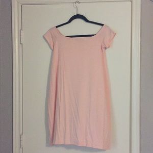 Missguided peachy pink off the shoulder dress